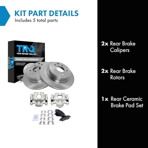 Image of TRQ Rear Brake Pad and Rotor Set Ceramic Rotors Calipers Compatible with 2019-2020 Nissan Maxima