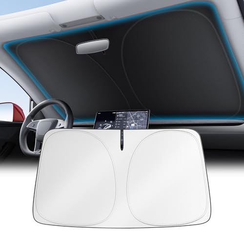 Image of Wigoo 2026 Upgrade Universal Car Windshield Sun Shade [100% Light Block, Durable 210D Oxford] Foldable Heat Insulation Interior Sun Visor to Keep Interior Cool with Storage Bag, S3(59 inchx36 inch)
