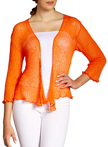 Caspar STJ022 leichte Damen Sommer Strickjacke mit 3/4 Arm, Farbe:orange, Größe:Einheitsgröße (36 bis 40)
