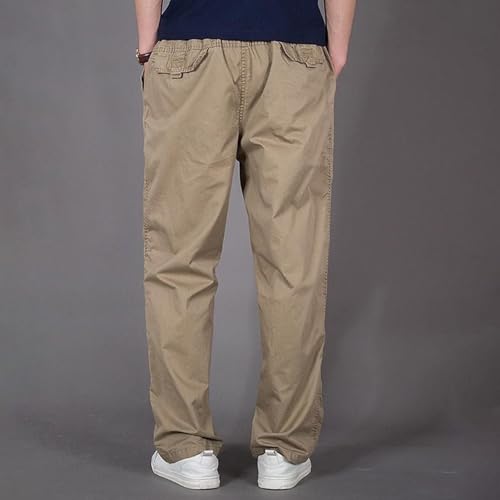 Xiaojmake Men's Full Length Pants Elastic Waist Loose Fit Lightweight Cotton Twill Pant Workwear Pull On Cargo Pants3