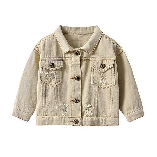 Toddler Kid Baby Boys Girls Denim Jacket Long Sleeve Button Down Jeans Coat Cowboy Overcoat Basic Hoodie Casual Outwear Beige 4-5 Years
