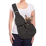 AUTOWT Dog Padded Papoose Sling, Small Pet Sling Carrier Hands Free Carry Adjustable Shoulder Strap Reversible Tote Bag with a Pocket Safety Belt Dog Cat Traveling Subway (5-12lbs, Grey)