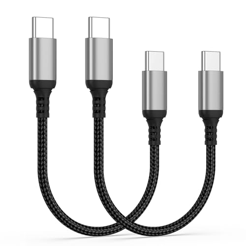 Courte USB C à USB C Câble 6 de pouce, 2 Boîte tressée USBC à USBC Câble de charge rapide, Type C Corde de charge compatible avec iPhone 17/16/15, Samsung Galaxy S24/S23, MacBook, iPad, Google Pixel