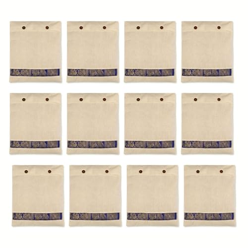 Image of Cotton Saree Cover Bags with Button Closure Pack of 12 | Breathable Cloth Storage Bags for Sarees, Silk Sarees, Lehengas, Dupattas & Garments | Reusable Wardrobe Organizer Covers (16 x 14 Inch)