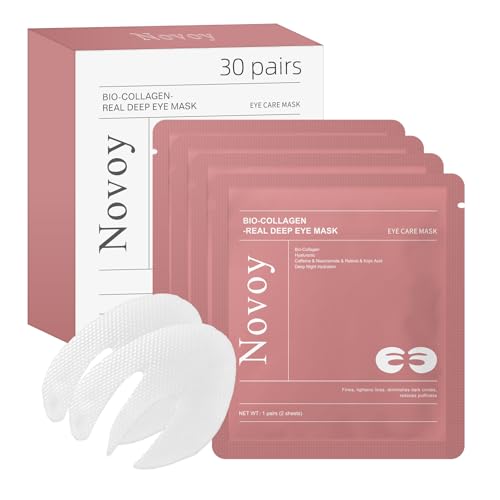 Novoy 30 Pairs Bio-Collagen Real Deep Eye Patches - 6-in-1 Retinol Overnight Eye Patches for Dark Circles, Puffiness &amp; Wrinkles | 2% Caffeine+Hyaluronic+Niacinamide, Korean Popular Eye Mask - ROSE