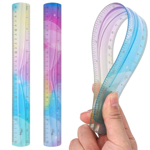 2 Pièces régler, Double Décimètre Rule Graduée Flexible Règle en Plastique Incassable Pour Enfants et Adultes École Salle de Classe Bureau