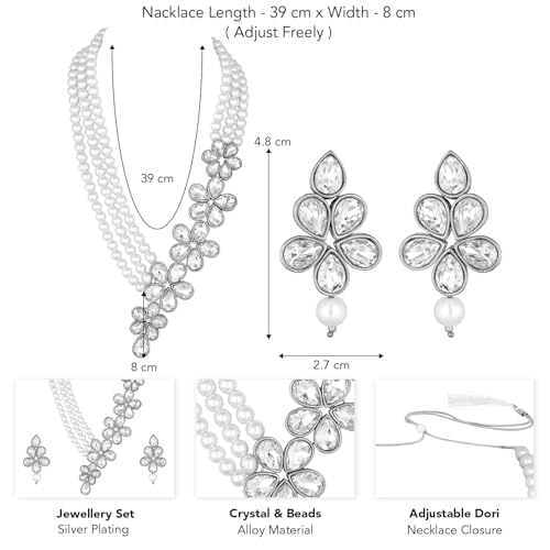 Image of Peora Crystal Faux Pearl Necklace & Jewellery Set Gift for Women