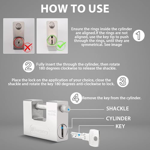 Image of WDFAACK 5 Keys Super Silver Heavy Duty Padlock Lock for Garage Warehouse Shipping Container