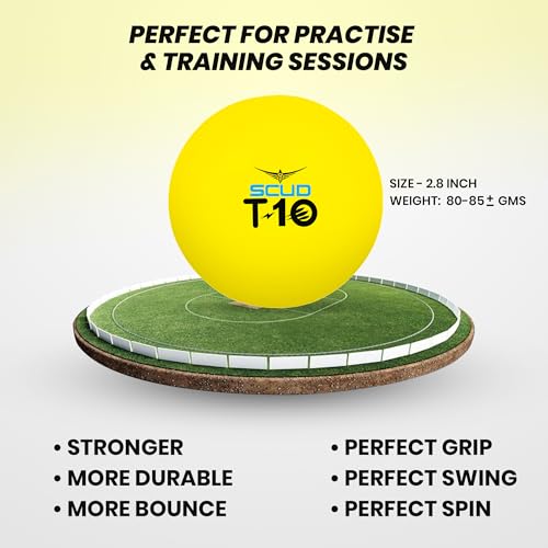 Image of SCUD T10 PVC Wind Ball for Practice | Indoor & Outdoor Soft Training Cricket Ball for Coaching & Daily Practice | Lightweight 80-85 g Durable PVC Construction (Pack of 3pc Balls, Neon Yellow)