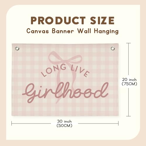 Image of Pink Cute Room Decor Long Live Girlhood Banner, Coquette Bow Girls Room Decor for Nursery Playroom Wall Hanging Linen Flag,Baby Girls Bedroom Decorations,Baby Showers Newborn Gift 30x20 girlroom