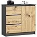 Produktbild AKORD Kommode K-80 Jerry mit 3 Schubladen | Schrank mit 2 Einlegeböden und 1 Tür | Für das Wohnzimmer Schlafzimmer | Moderne | 16mm Laminierte Platte | 80x77x35 cm | Graphitgrau + Eiche Artisan Front
