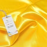 TOLKO 1m Glanz Satin Stoff Meterware als Modestoff Dekostoff Kostümstoff Gardinenstoff Vorhangstoff Hochzeitsstoff | Glitzer Satinstoffe zum Nähen Dekorieren | Nähstoffe 150cm breit (Gelb)