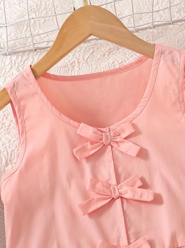 Image of Girls Bowknot Tank Tops Sleeveless Striped Shirts Cotton Peplum Babydoll Top