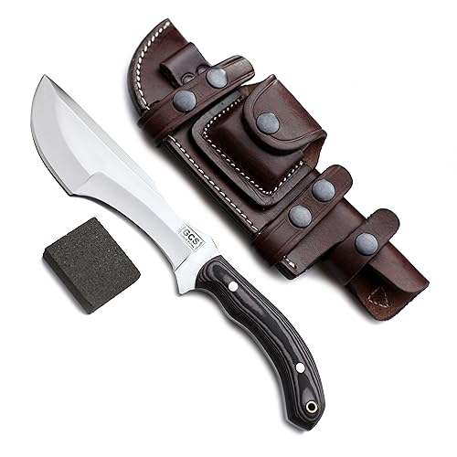 GCS Handmade Hunting Knife D2 Steel Blade Full Tang Micarta Handle with Brown Leather Horizontal Sheath for Right or Left Hand Carry – GCS 212 - GCS Knives