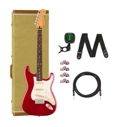 Fender Player II Stratocaster Rosewood Fingerboard Transparent Cherry Burst Bundle with Hardcase, Cable, Tuner, Strap and Liberty Music Pick Pack(12)