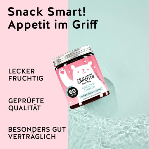 Snack Smart Appetit Control Gummibärchen – mit Chrom & Cholin, mit Pflanzenextrakten – 60 Stück (1 Monat Vorrat) – Vegan, Ohne Zugesetzten Zucker – Bears with Benefits