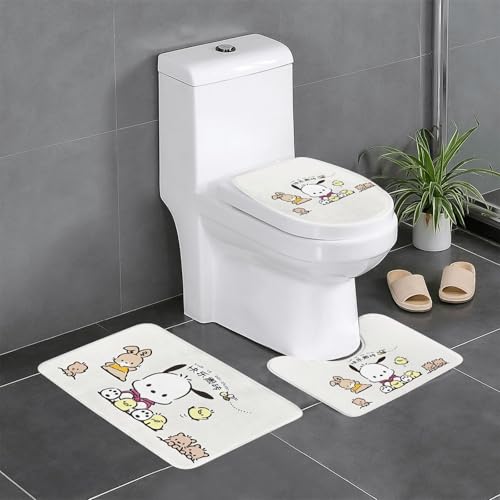 ポチャッコ かわいい アニメ 3点セット バスマット トイレマット 便座カバー フタカバー 滑り止め 吸水 人気 漫画 足ふきマット 暖房 ふんわり 洗える 抗菌 防臭