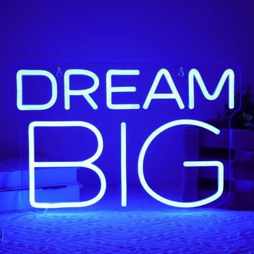 Image of Dream Big Neon Signs for Wall Decor Neon Lights for Bedroom Led Signs Suitable for Man Cave Beer Bar Pub Restaurant Christmas Birthday Party 5V Usb Power, 17.8 * 10.3 Inch(Blue)