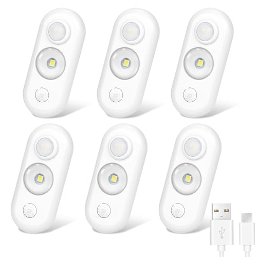 LEDLightsWorld LED Motion Sensor Lights Indoor, Dimmable Cupboard Lights 3 Modes, Rechargeable Magnetic Stick on USB Night Lights for Cabinet, Stair, Wardrobe, Closet, Hallway, Warm White 6 Pack
