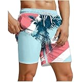 Generisch Badehose Herren Lang Badeshorts mit Innenhose Bademode Badehosen Schnelltrocknend Schwimmhose Hawaii Schwimmshirt Männer Bedrucken Schwimmhosen Herrenbadehosen Strandhose Hellblau XL