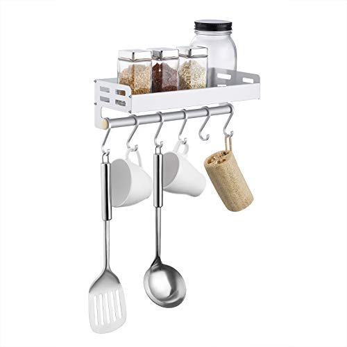 Umi. por Amazon Soporte para Botes de Especias Pared Estante de Cocina Percha de Cocina Colgador Utensilios Cocina con 6 Gancho Aluminio Soporte 30cm Organizador Plata KSR402S30DG