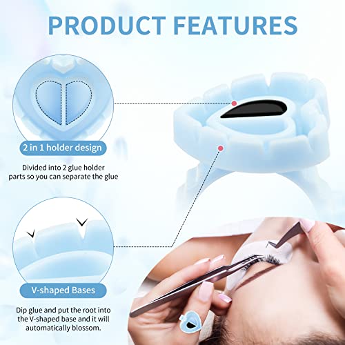Gemerry 100Pcs Glue Rings For Eyelash Extensions 100 Pcs Blooming Eyelash Glue Holder Heart Shape Disposable Glue Cups For False Eyelash Extension (100 Pcs,Blue) #TOP4