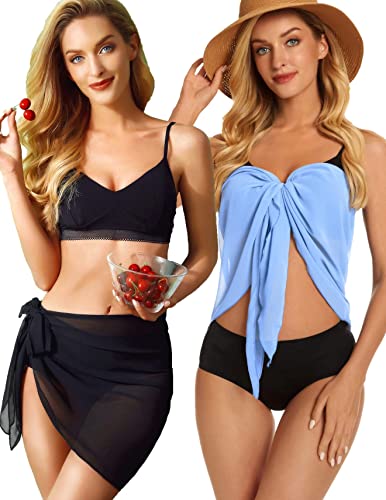 Image of CHICGAL 2 Pieces Women Beach Sarong Bathing Suit Wrap Skirt Sheer Bikini Swimsuit Cover Ups for Swimwear