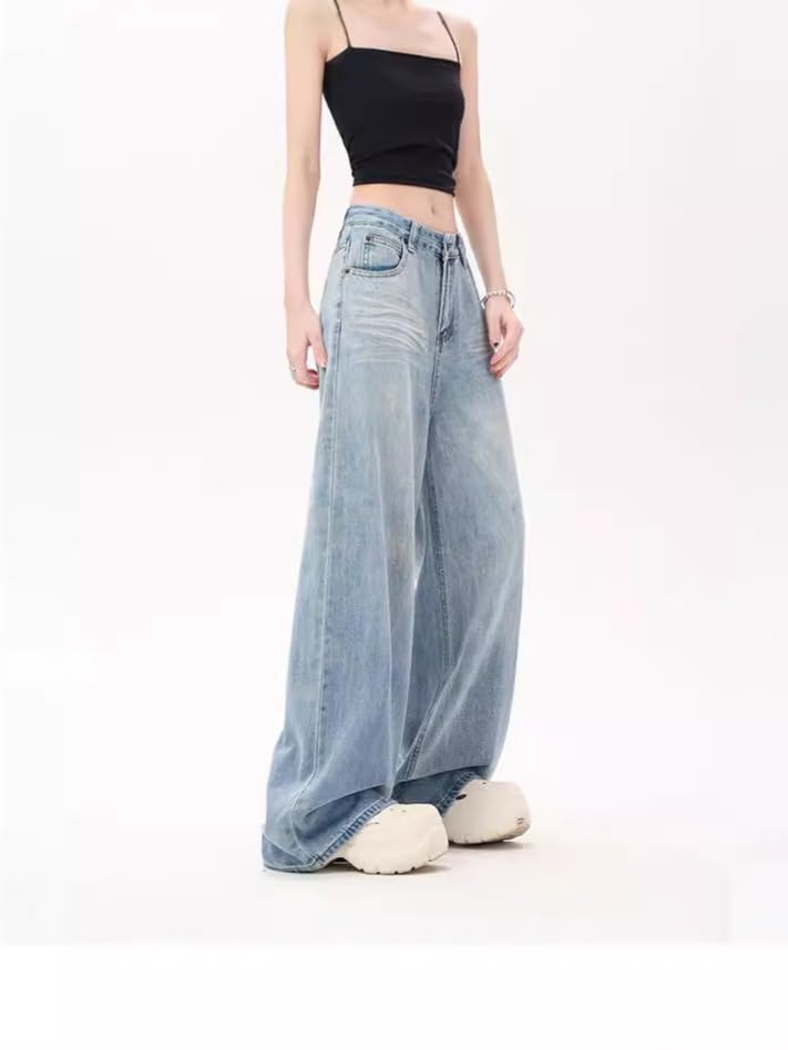 SESERAGI Sweatpant Jeans Women Wide Leg Tall Loose High Waisted Jeans 90s Baggy Light Wash Denim Pants Womens Trousers4