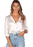 CAMIXA Women 100% Silk Blouse Long Sleeve Ladies Shirt Satin Charmeuse Work Top S White