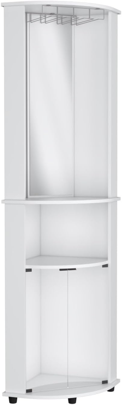 75" H Mirrored Corner Bar Cabinet, with Glass Doors, Two Shelves and Stemware,for The Kitchen