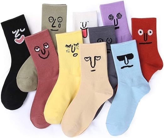NALACAL10 Pack Funny Cartoon Socks, Crazy Funny Crew Socks Soft Cotton, 10 Different Fun Designs And Color Per Pack, Colorful Crazy Cute Character Patterned Cotton Novelty Dress Crew Socks Women
