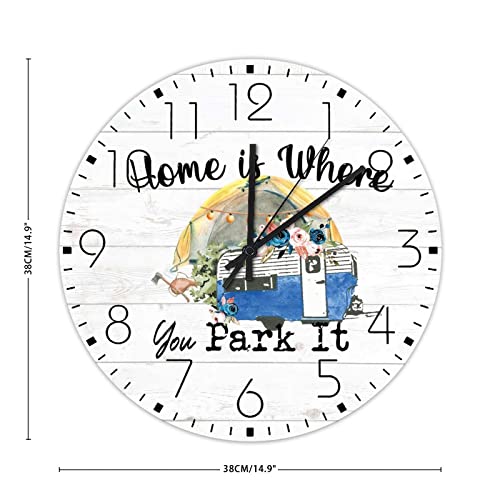 Horloge murale en bois à quartz silencieuse style camping aventure - 3