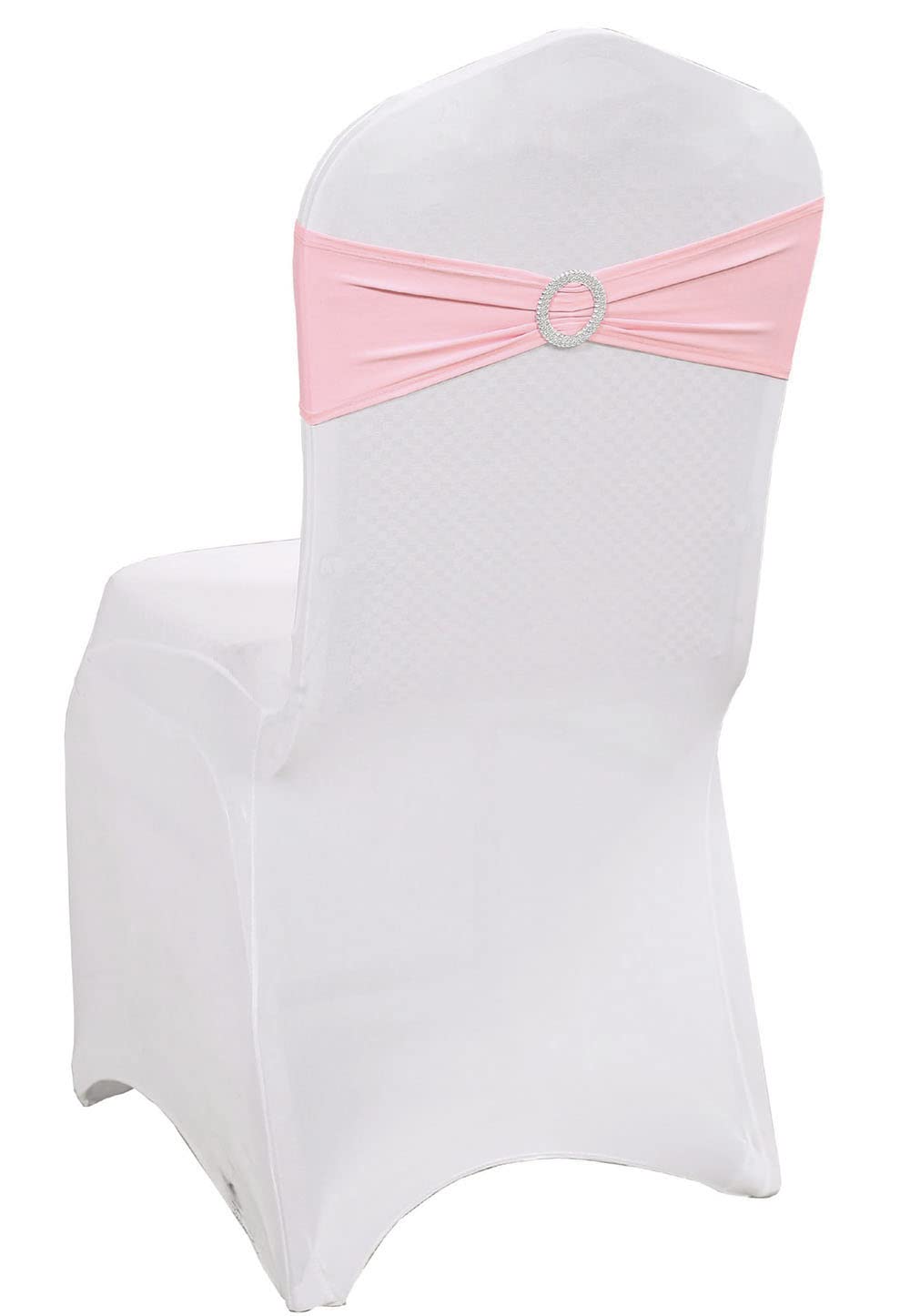 MDS Pack of 100 Spandex Chair Sashes Bow sash Elastic Chair Bands Ties with Buckle for Wedding and Events Decoration Spandex Slider Sashes Bow - Blush Pink