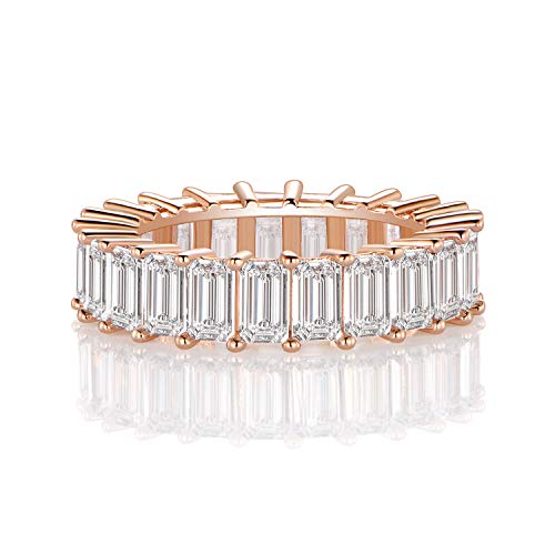Emerald Cut Eternity Band Cubic Zirconia Wedding Ring Rose Gold Plated for Women Girls (5)
