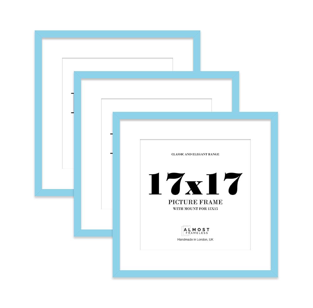 17x17 Light Blue Picture Frame with Mount for 15x15 Photos, Prints - Modern Square Wall Frame, Set of 3