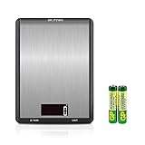 Large Back-lit LCD/Digital Kitchen Scale/Food Scale, Multifunction, Ultra Slim，Easy to read, Easy to clean, up to 22 lb/10 kg, Stainless Steel (Batteries Included)