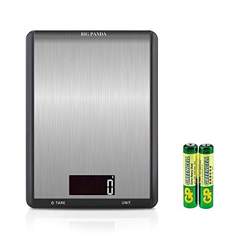 Large Back-lit LCD/Digital Kitchen Scale/Food Scale, Multifunction, Ultra Slim，Easy to read, Easy to clean, up to 22 lb/10 kg, Stainless Steel (Batteries Included)