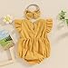 Newborn Baby Girl Clothes Ruffle Sleeve Solid Smocked Bubble Romper Jumpsuit Bow Headband Cute Summer Clothes (Yellow, 6-12 Months)