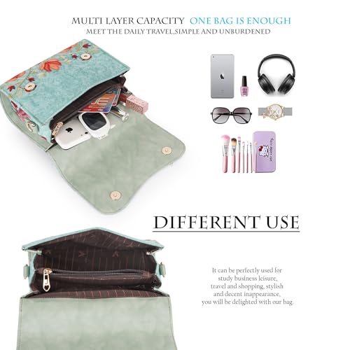 Image of Floral Embroidered Crossbody Sling Bag with Top Handle, Vintage Style Canvas for Women