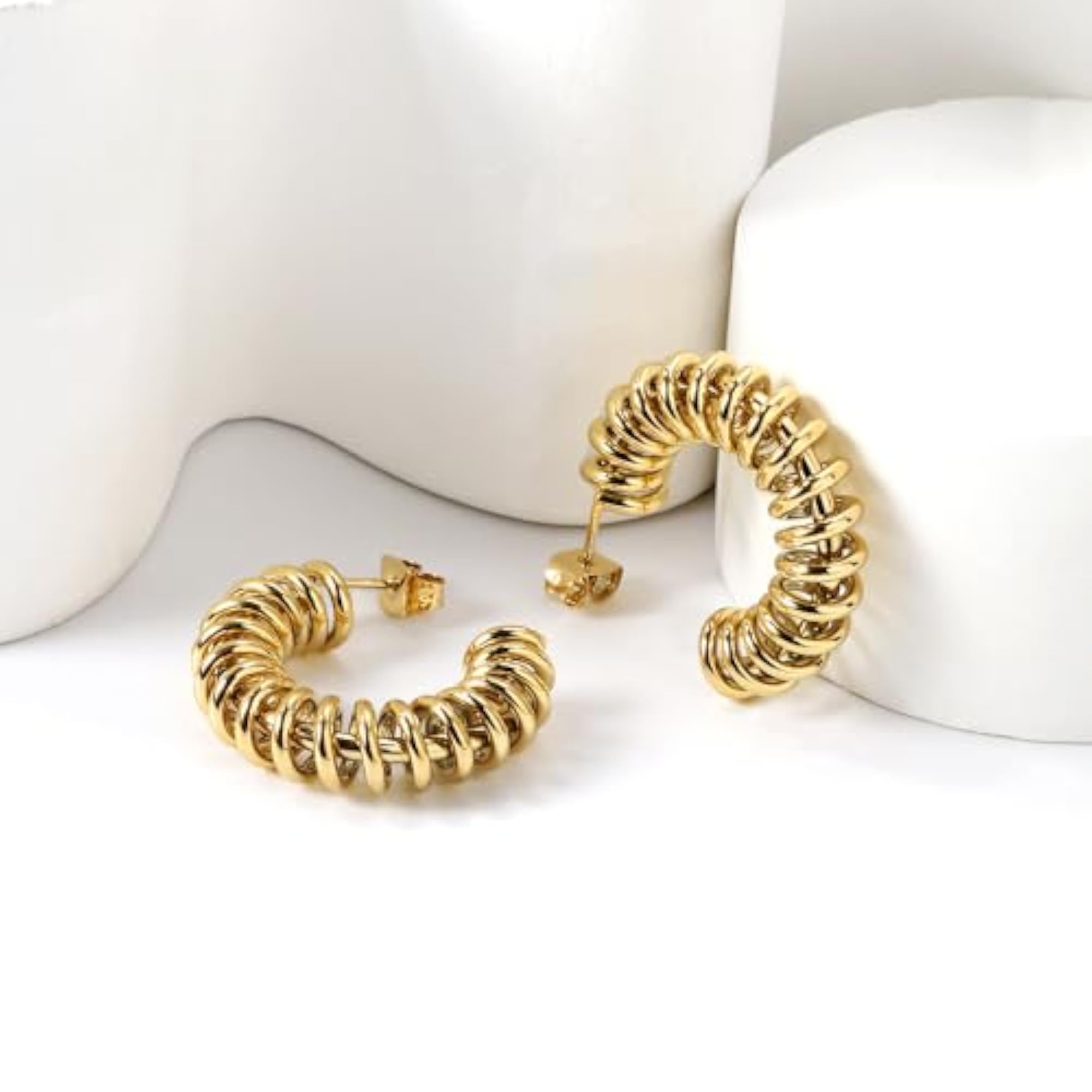 Women's 18K Gold Plated C Hoop Spiral Earrings