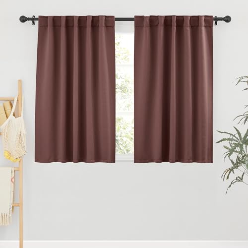 Image of RYB HOME Blackout Curtains for Bedroom, Windows Shades Thermal Insulating Privacy Drapes for Living Room Classroom Bathroom Dining, Wide 42 x Long 45 inch, Chocolate Brown, 2 Panels