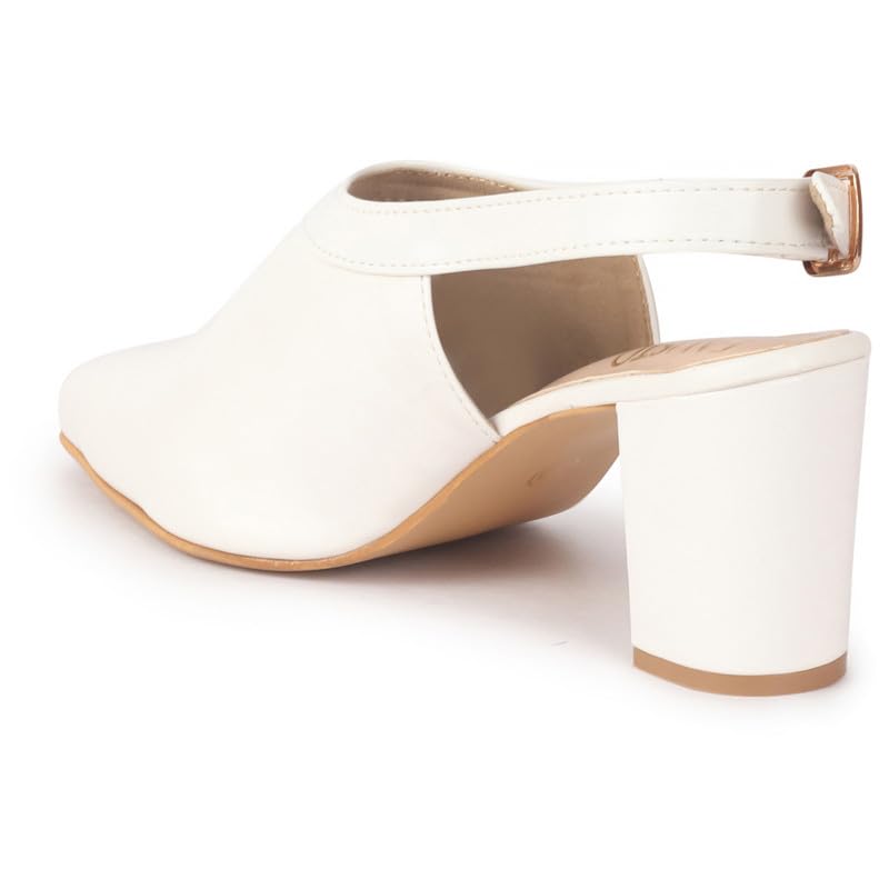 Image of FAUSTO Women Pointed Toe Block Heel Adjustable Backstrap Shoe Style Sandals | Soft Padded Insole | Semi Formal Outfit Sandals