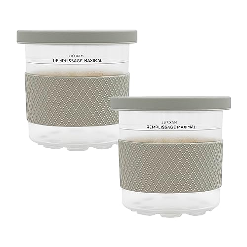 CXQ 2 Pack Replacement Ice Cream Pints with Silicone Lids and Sleeves?Compatible with Ninja Creami Ice Cream Maker, Model: NC301, NC300, NC299AMZ Series. (Grey/Grey)
