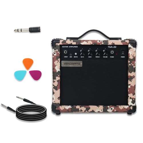 Electric Guitar Amp Pixel Mosaic Color 20W 6.5Inch Speaker Portable Size Input Jack Aux Drive Gain Bass Treble Volume Headphone Multi Function Suitable for Beginner Starter Practice in Home Outdoor