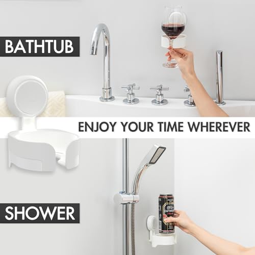 Image of TAILI Suction Cup Wine Glass Holder for Shower, Removable Wall-Mounted Bath Cup Holder for Beer, Wine, Drinks, Enjoy in The Spa, Bathroom, Kitchen, etc. White