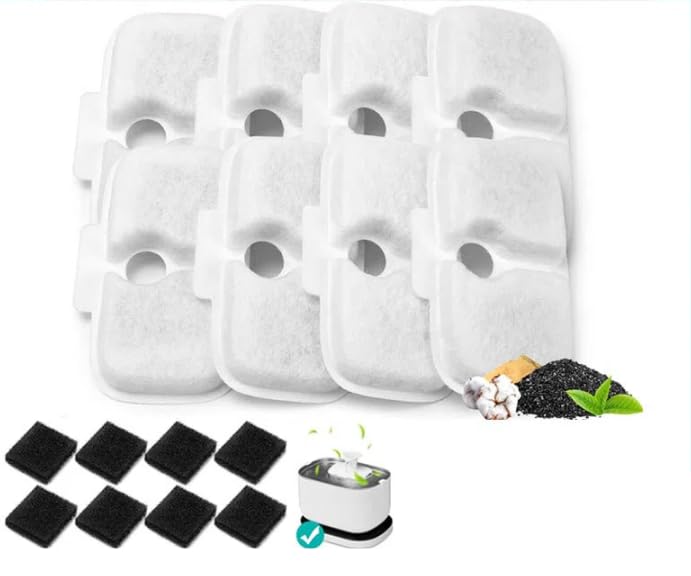 猫 給水器 フィルター PETLIBRO 2.5L/80オンス キャットウォーターファウンテン PLWF005/PLWF115対応 8枚入 軟水化フィルター 自動給水器交換用フィルター 純正活性炭+イオン交換樹脂 安全 清潔