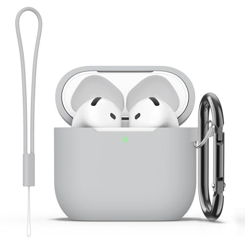 Image of Tobfit Case for AirPods 4 Case Cover 2024 with Lanyard & Keychain, Soft Silicone Protective Case for Apple AirPods 4th Generation, Full Protection, Support Wireless Charging, Gray
