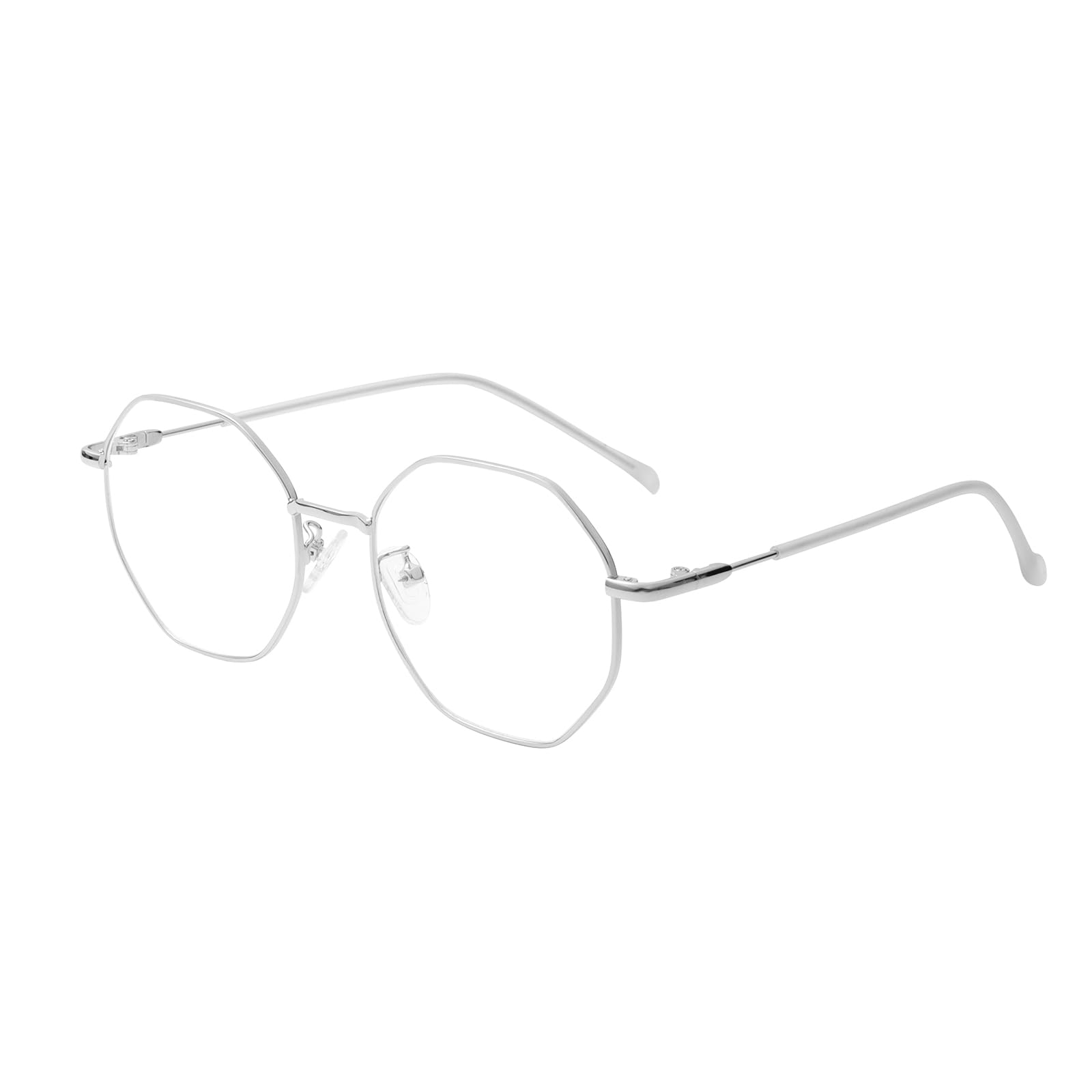 WHHJM Polygon Blue Light Blocking Glasses for Women Men Retro Octagon Square Non-prescription Metal Frame Eyeglasses