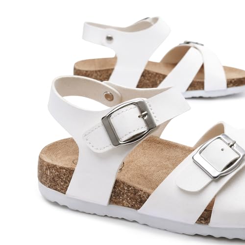 Image of Trary Girls Sandals Open Toe Casual Summer Shoes with Cork Footbed Comfortable Flat Sandals for Little Kids