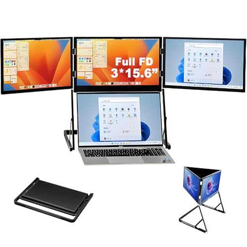 Image of Triple Screen Laptop Monitor Extender, One USB-C Cable for Tri-Screen, 15.6 inch 1080P FHD IPS Travel Monitor for laptops, with 360 Rotation, Triple Screen Extender Display for Mac /Windows